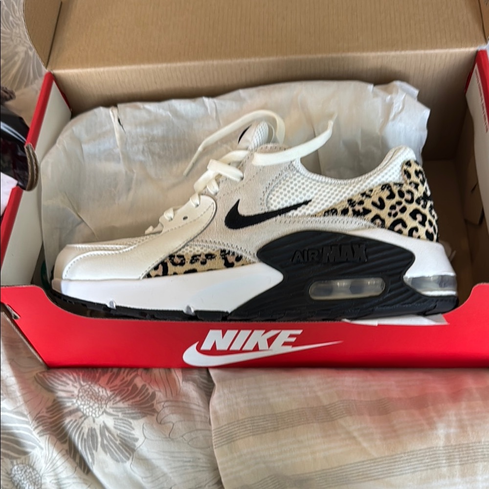 Nike Air Max White and Leopard Sneakers